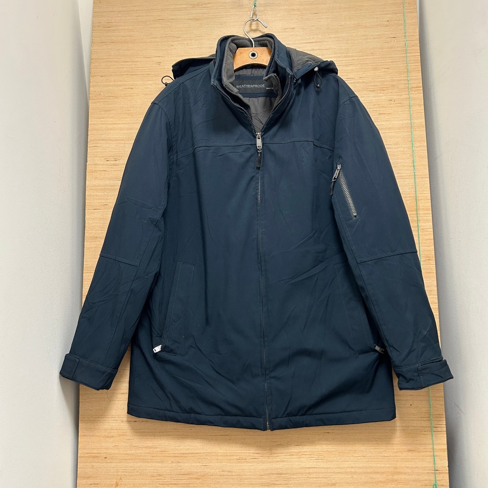Weatherproof Mens Navy Blue Hooded Parka Jacket Full Zip Fleece Lined Medium